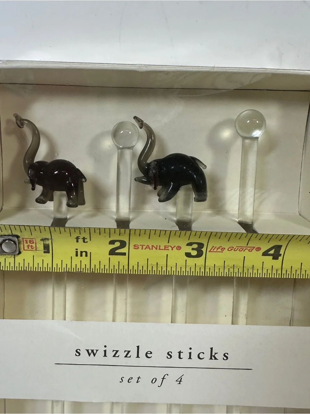 Pier 1 Glass Elephant Swizzle Sticks 1 Sets Of 4 Gray Drink Stirrers Barware